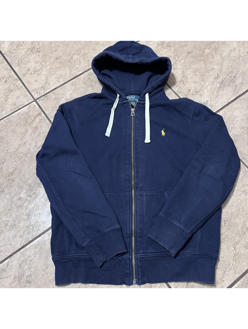 Vintage Polo Ralph Lauren Hoodie Full Zip Waffle Lined Hood Sweater Size Large